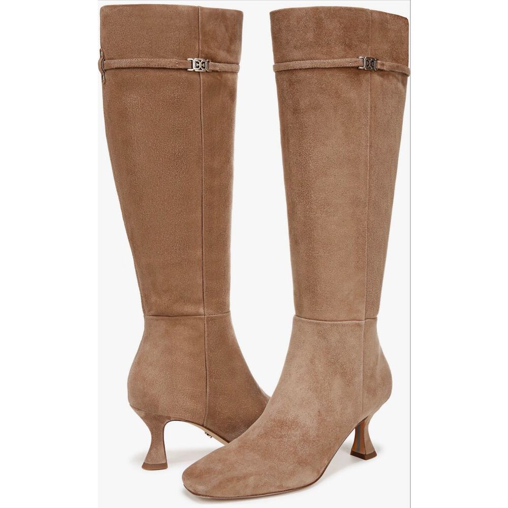 Sam Edelman Lyla Taupe Suede Gothic Knee High Kitten Heel Boot Size 7 - Picture 2 of 6